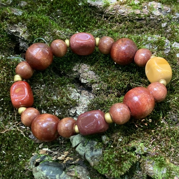 Handmade Wood Bead Bracelet With Jasper - Picture 1 of 3